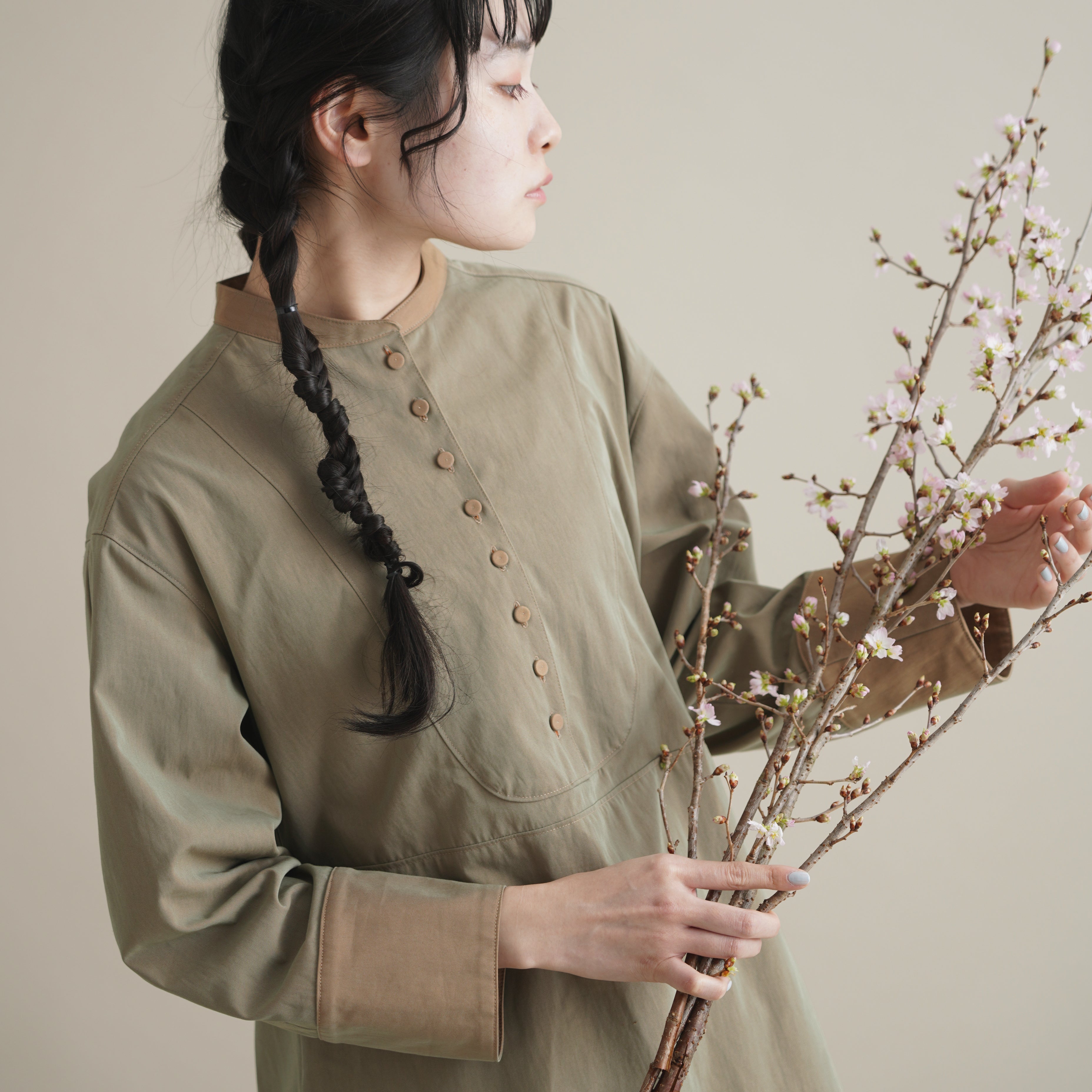 清明 - Chambray Long Shirt Dress -
